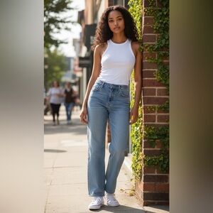 Aritzia Denim Forum Joni High Rise Loose Jean 25/26L Light Wash